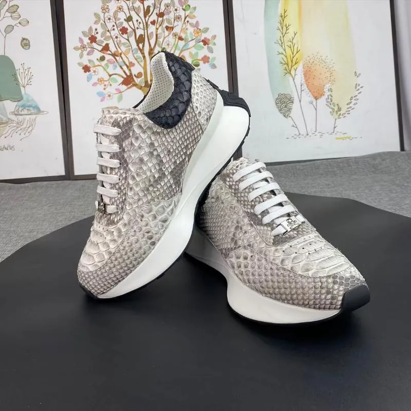 Trendy python pattern leather men's sneakers